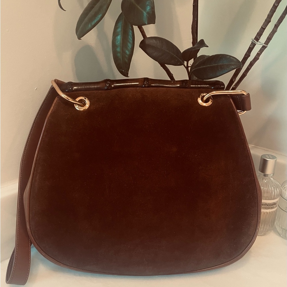 ❌SOLD❌ Authentic Gucci Bolso de hombro Brown Suede and Bamboo Vintage Bag - Picture 2 of 14